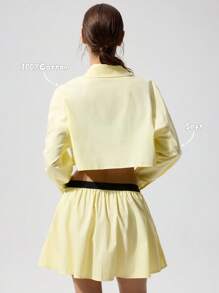 Menodora SHEIN Sport 2 件女士休闲纯色梭织短款宽松薄夹克和低腰裙套装 - 黃色 - 查看 3