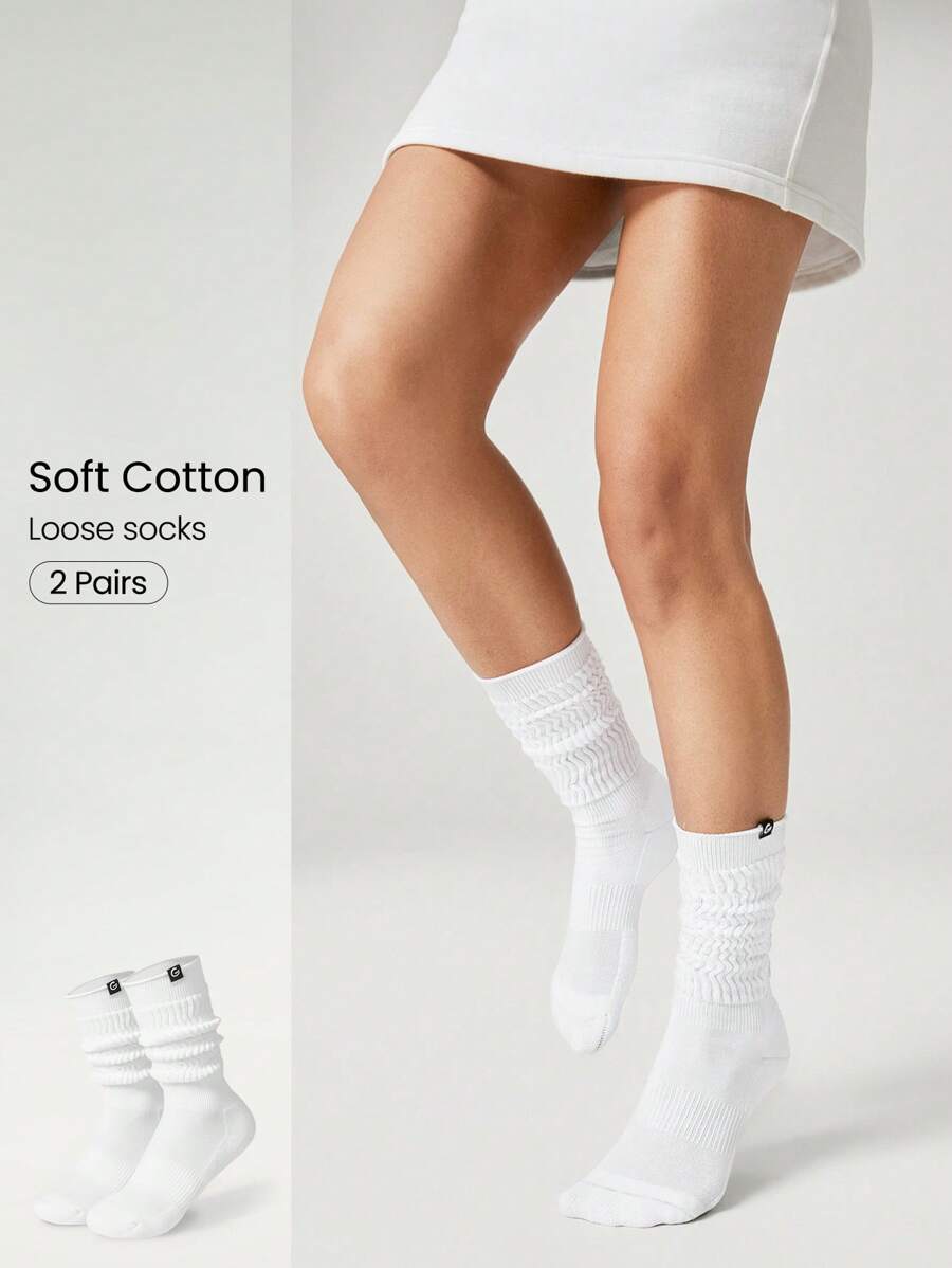 GLOWMODE 2 Pairs Cozy Cotton-Blend Slouch Daily Support Socks Gym
