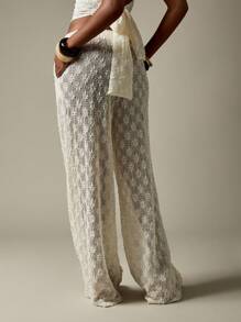MISSGUIDED Pantalon large en dentelle bohème pour tenue de plage, mariage, détente, avec poches. Idéal pour festival, lune de miel, vacances - Blanc - Voir 2