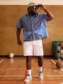 EASEVO Plus Size Men's Loose Woven Denim Short Sleeve Shirt - Multicolor - View 7