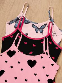 SHEIN 3 件套包括心形和蝴蝶结印花吊带背心和短裤睡衣 - 彩色 - 查看 4