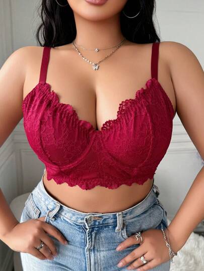 SHEIN 大码优雅蕾丝钢圈文胸