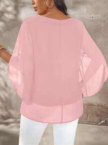 SHEIN LUNE Plus Size Women's Plus Size Cap Sleeve Sheer Elegant Blouse