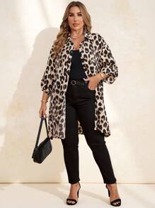 Chikora Plus Size Leopard Print Button Front Long Blouse For Women, Autumn Button Up Women Shirt - Multicolor - View 4