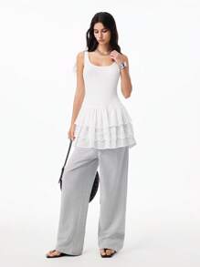 LYSMO 女式无袖白色休闲连衣裙 - 白色 - 查看 3