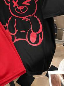 SHEIN 2pcs Teenage Boys Casual Bear Print Pattern Round Neck Short Sleeve T-Shirt And Shorts Knit Set