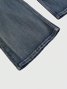 ROMWE Goth Jeans acampanados de mujer de talla grande en estilo retro punk del 2000, con parches de camuflaje y tachuelas - Azul Marino - Ver 4