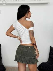 Coolane 女士夏季外出简约派对休闲弹力白色露肩抹胸