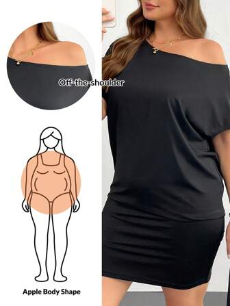 SHEIN Essnce Plusstorlekar sommarklänning för kvinnor. Svart vardagsklänning, klänning med bara axlar, klänning med en axel Sommarklänningar för kvinnor vardagsklänning klänning med bara axlar, svart miniklänning festklänning