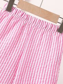 SHEIN Playful Pals 2pcs/Pack Infant/Toddler Girls Spring/Summer Casual Sweet Daily Holiday Striped Woven Sleeveless Tank Top And Wide Leg Pants 2 Pieces Outfit Set, 0-3 Years Old - Pink - View 5