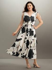 SHEIN Clasi 1pc Women Plus Size Drawstring Design Dress, Elegant Commuter Style For Summer - Apricot - View 1