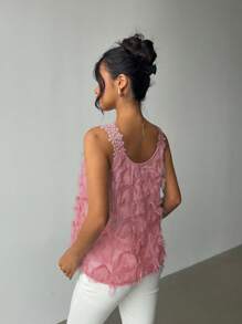 Rafferiza Top senza maniche casual ed elegante da donna in colore tinta unita, con fiori in pizzo e inserti in tessuto strutturato