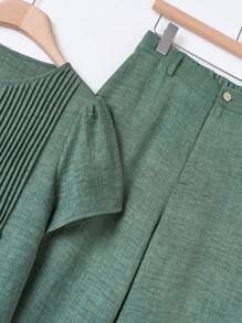 Rusticease Top de manga corta de cuello redondo y pantalones en tela de rayas, ropa casual de unicolor para mujer - Verde - Ver 4