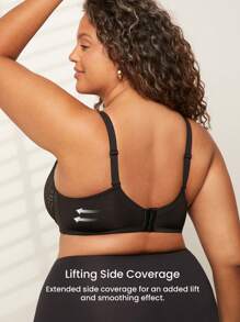 LUVLETTE Plus Black Lingerie Lounge Curve Sheer Full Coverage Support&Breathable Underwire Sexy Unlined Lace Elegance & Mesh Minimizer Bra - Black - View 7