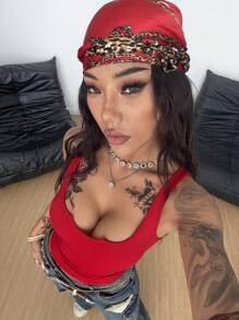 Coolane 女式缺口领口罗纹休闲背心，纯色，夏季百搭 - 紅色 - 查看 6