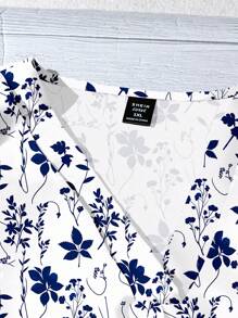 EMERY ROSE Curve Plus Size Women's Daily Casual Vacation V-Neck Small Cap Sleeve Floral Loose Shirt,Summer Outfits For Women,Vacation Outfits Women,Women Summer Clothes,Going Out Tops Women,Cute Summer T