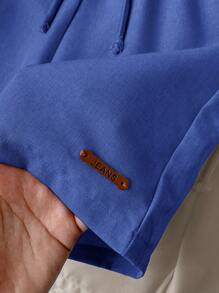 SHEIN 3pcs Young Boys Casual School Solid Color Elastic Waist Drawstring Shorts Set - Navy Blue - View 3