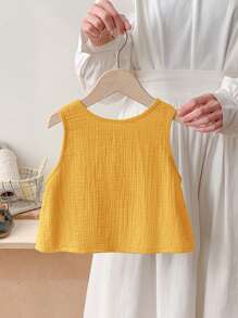 SHEIN LMoss Kids Top de tirantes estilo línea A en tela texturizada con detalles de lazo flojo sin espalda, informal para niña joven, para primavera y verano