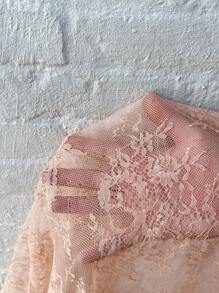 SHEIN VCAY 大码女式透明蕾丝短袖和服 - 卡其色 - 查看 7