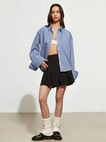 Aveloria GENKIRA Solid Color Casual Lapel Loose Flared Sleeve Women Long Sleeve Shirt Fall Cloth For Women - Baby Blue - View 5