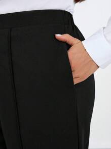SHEIN Clasi Pantalones rectos con decoración en la cintura para oficina/transporte para mujer de talla grande, otoño