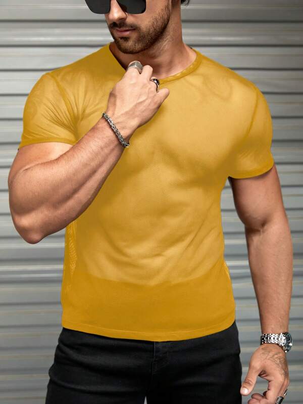 FeverCity T-shirt casual da uomo a maniche corte, in tessuto a rete non elasticizzato, adatta per l'estate