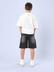SUMWON Tween Boys Casual Denim Shorts Classic Style Pull On Elastic Waist Mid Length Summer Vacation School Wear - Black - View 5