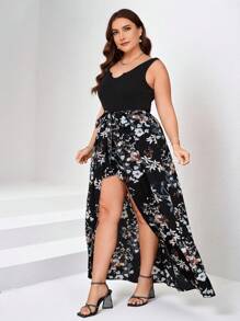 SHEIN Clasi Women Plus Size Woven Printed Knitted Solid Color Jumpsuit  Summer Music Festival - Multicolor - View 6