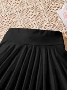 SHEIN 青少年女孩高腰纯色弹力运动裙裤，带侧袋，防闪烁，适合夏季户外活动，可作为礼物 - 黑色 - 查看 7