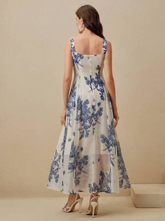 Anewsta Vestido Elegante com Cintura Marcada para Mulheres, Estampa de Patchwork sem Manga