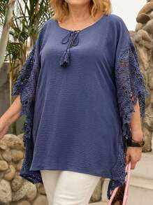 EMERY ROSE Blusa casual de unicolor talla grande, adecuada para túnica de verano y vacaciones - azul real - Ver 4
