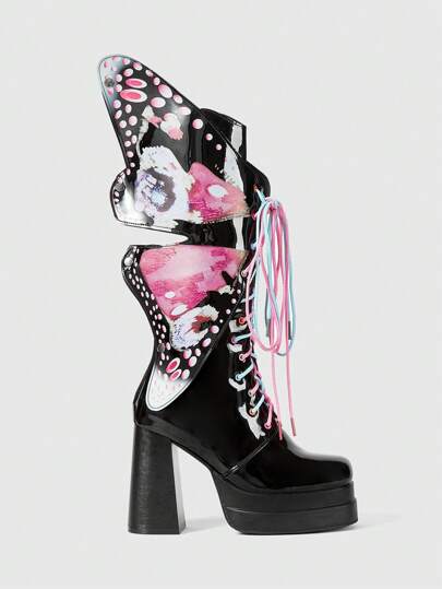 Kawaii Bottes mi-mollet à lacets avec semelle épaisse, style punk pour femmes, mode pour une utilisation quotidienne