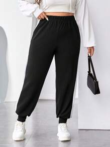 SHEIN EZwear mais Calças de treino costura lateral de contraste