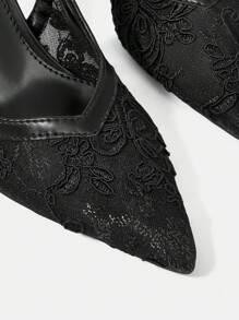 CUCCOO HITCHD 尖头蕾丝网眼优雅婚礼派对高跟露跟女鞋 - 黑色 - 查看 9