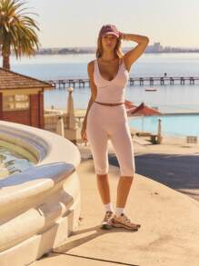 Aralina Camiseta de actividad con cuello en V y correa fina para vestir relajado - Rosa - Ver 7