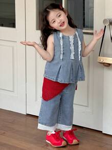 DAZY Young Girls Denim Two Pieces Outfits - Medium Wash - View 5