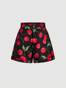 SHEIN MOD 樱桃印花阔腿可爱短裤、休闲沙滩短裤、度假女装、乡村女装、热带女装、复活节女装、早午餐女装、夏季短裤
