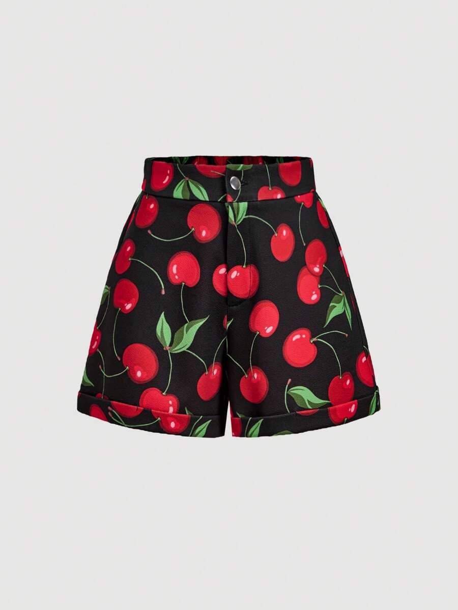 SHEIN MOD 樱桃印花阔腿可爱短裤、休闲沙滩短裤、度假女装、乡村女装、热带女装、复活节女装、早午餐女装、夏季短裤