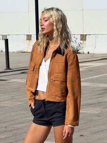 SHEIN ICON Retro BOHO Brown Suede Jacket, Suitable For Spring And Autumn