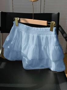 Comfortcana 女士常规蓝色梭织拼布边百搭 A 字裙 - 藍色 - 查看 8