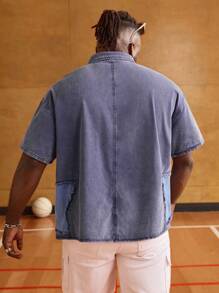 EASEVO Plus Size Men's Loose Woven Denim Short Sleeve Shirt - Multicolor - View 8