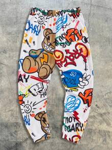 AXEPEAK Calça de Moletom com Estampa Gráfica Cartoon para Homens, Calça de Jogging, Grafite, Férias, Amigos Engraçados, para Rave, Itens Essenciais de Streetwear