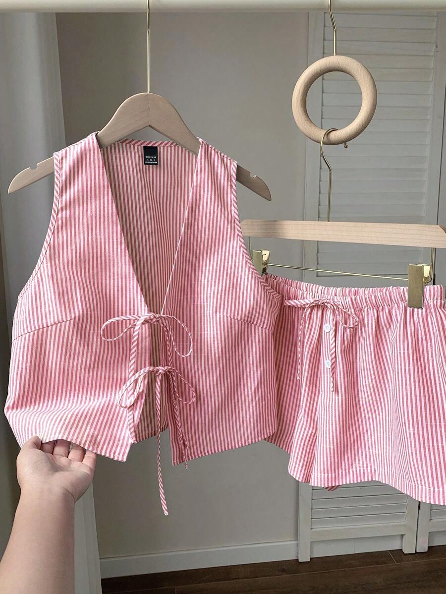 Comfortcana Bộ đồ thể thao dệt sọc dành cho nữ, màu đỏ - Đỏ - Xem 1