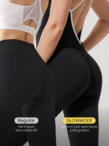GLOWMODE 24" FeatherFit™-Air Glow Get Em Crossover Straps Butt Scrunch Removable Cups Contrast Color Bodysuit Romper Low-Impact Yoga Pilates Studio Daily Casual Wear