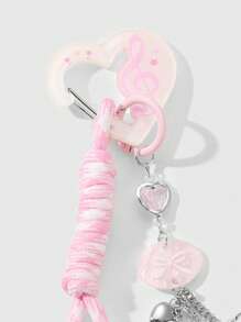 ROMWE Kawaii 1pc Adorable & Fashionable Pink Acrylic Heart, Musical Note, Strawberry, Gradient Braided Rope DIY Keychain, Suitable For Women/Girls As Daily Accessory Or Holiday Gift - Pink - View 4