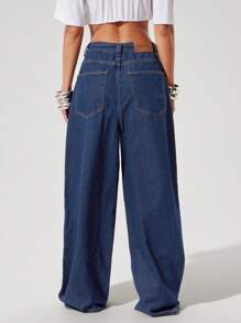 Denimoi Drawstring Belt Baggy Fit Denim Jeans - Dark Wash - View 6