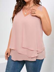 SHEIN Clasi Plus Solid Asymmetrical Hem Blouse - Coral Pink - View 1