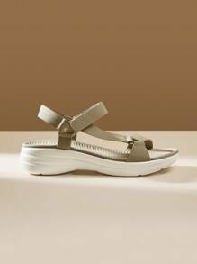Women's Sports Sandals Round Toe Hook And Loop Thick Sole Breathable Material - Apricot - View 8