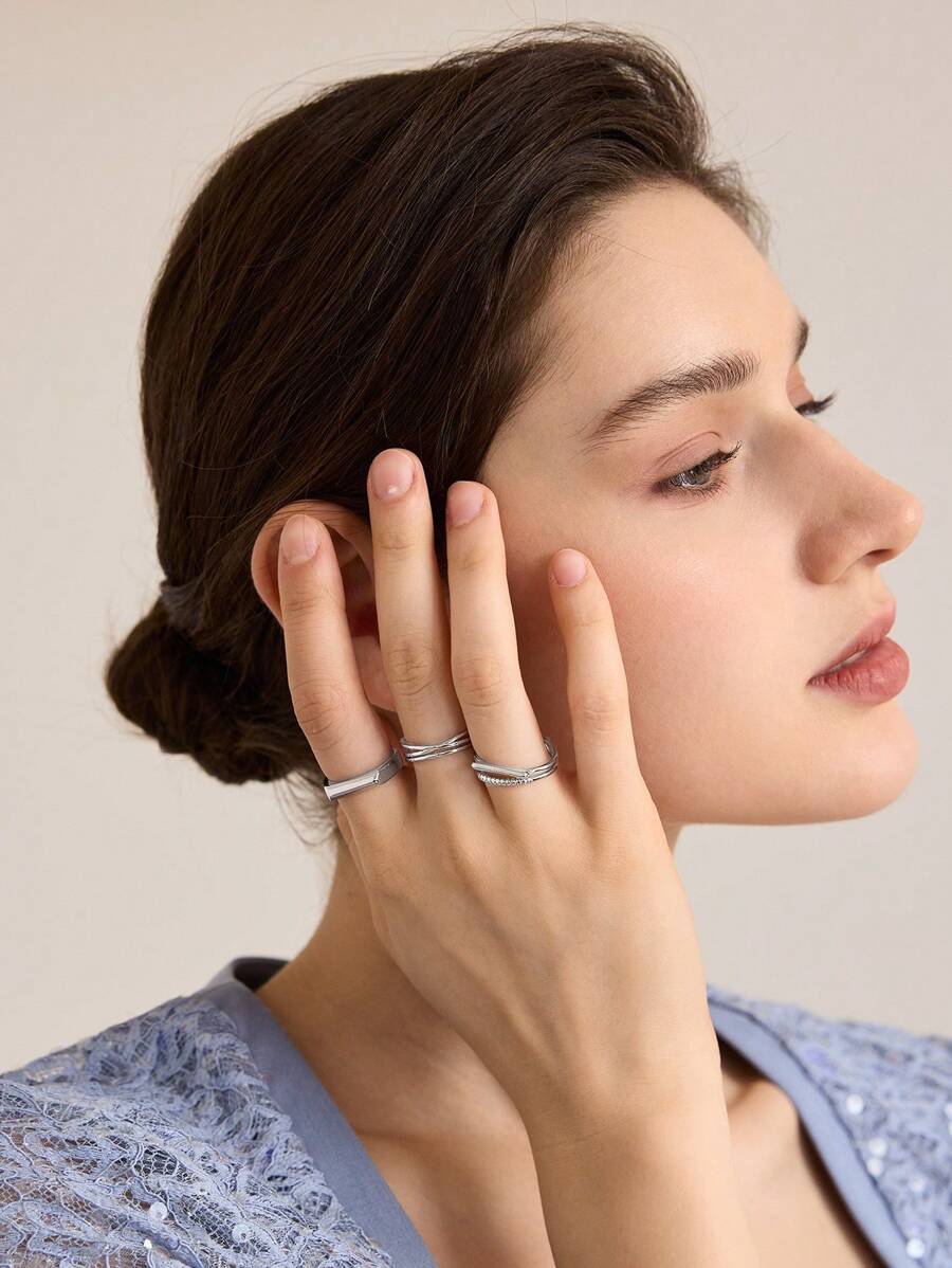 MOTF PREMIUM 3 PIEZAS ANILLO ABIERTO DIARIO - Plateado - Ver 2