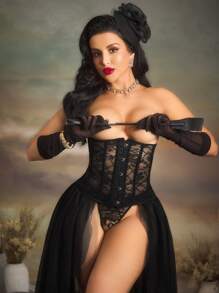 复古宫廷风蕾丝拼接女士腰带 - 黑色 - 查看 4